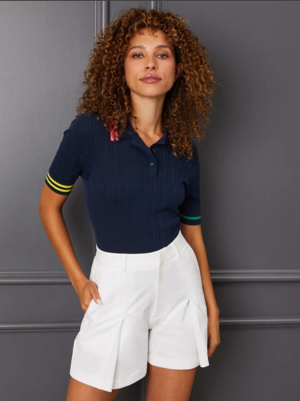NWT Navy Ribbed Polo Sweater with Multicolor Trim